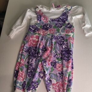 Vintage Pink And Purple Floral Overall Outfit For Baby